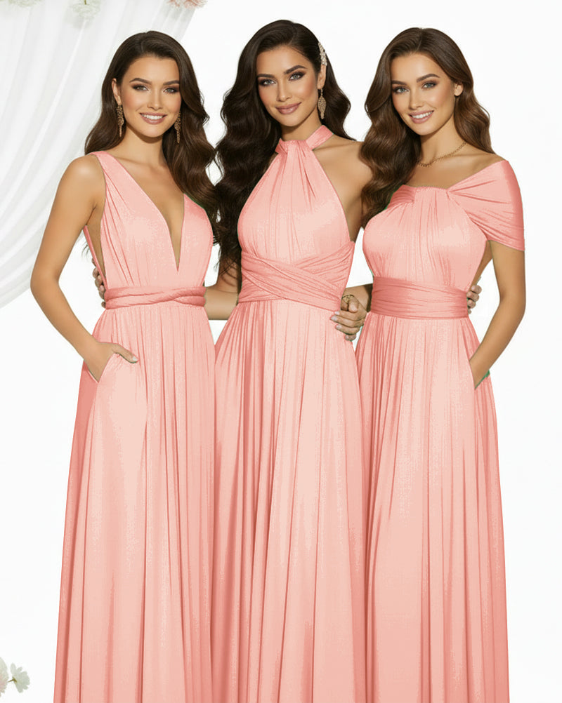 Multiway Maxi Infinity Dress With Pockets Regular Plus size Wedding Bridal Party Bridemaids Gowncoral 