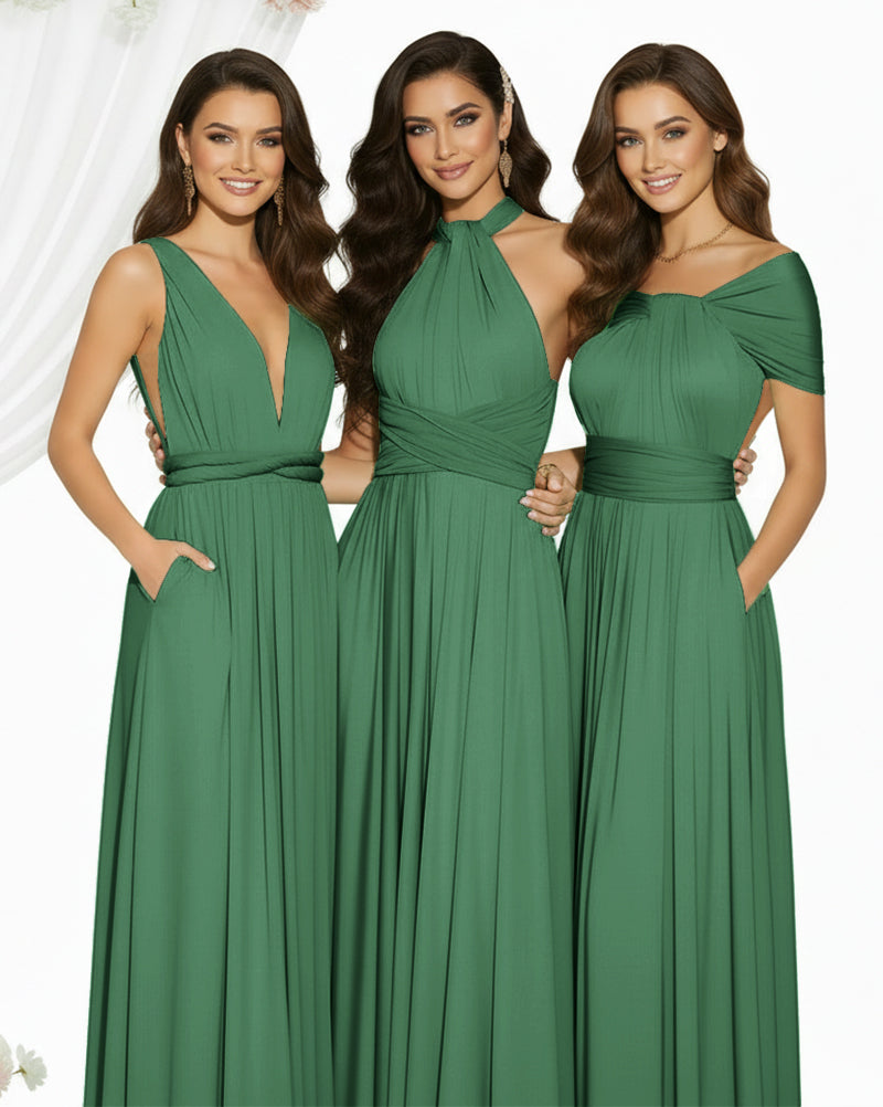 Multiway Maxi Infinity Dress With Pockets Regular Plus size Wedding Bridal Party Bridemaids Gowndark green 