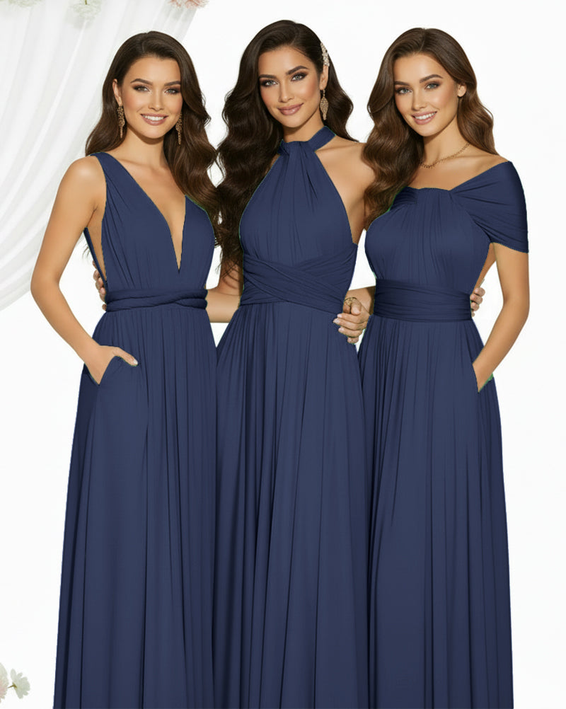 Multiway Maxi Infinity Dress With Pockets Regular Plus size Wedding Bridal Party Bridemaids Gowndark navy 