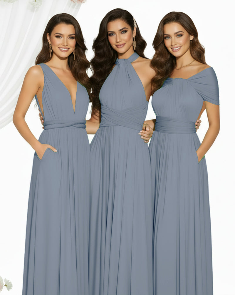 Multiway Maxi Infinity Dress With Pockets Regular Plus size Wedding Bridal Party Bridemaids Gowndusty blue 