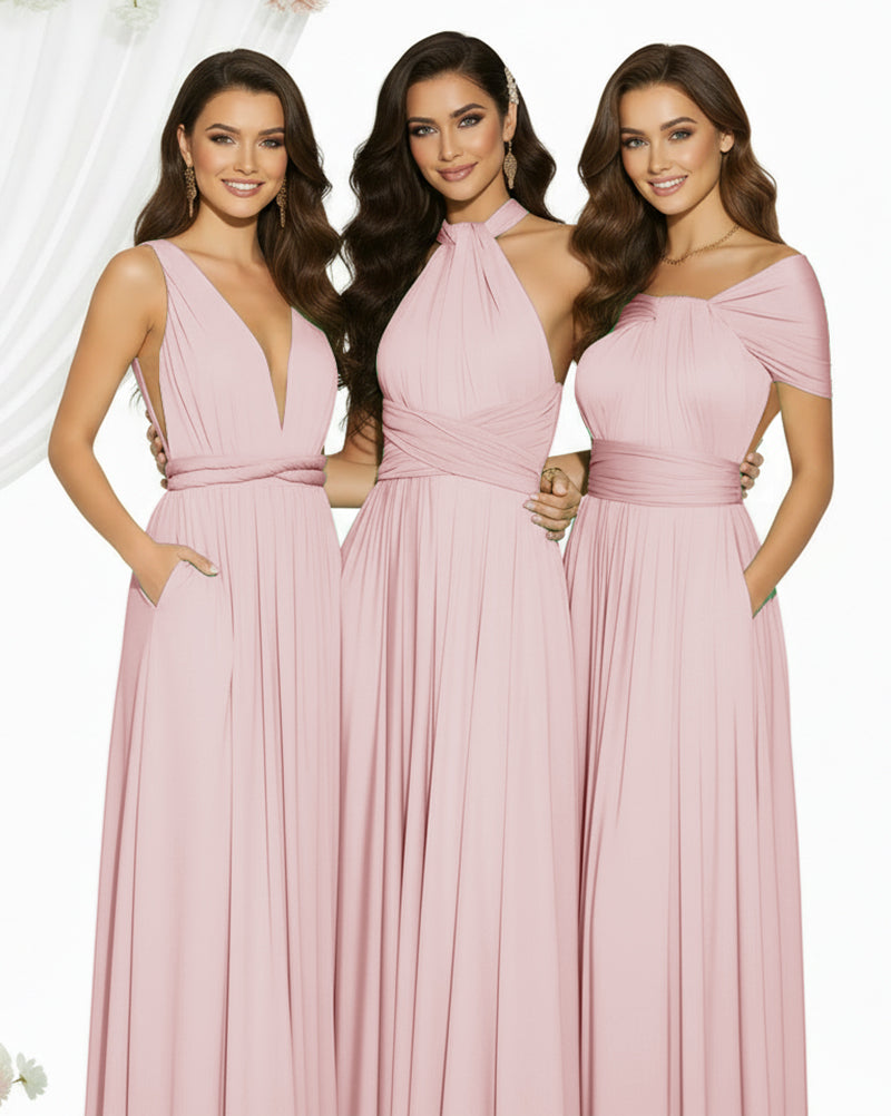 Multiway Maxi Infinity Dress With Pockets Regular Plus size Wedding Bridal Party Bridemaids Gowndusty rose 