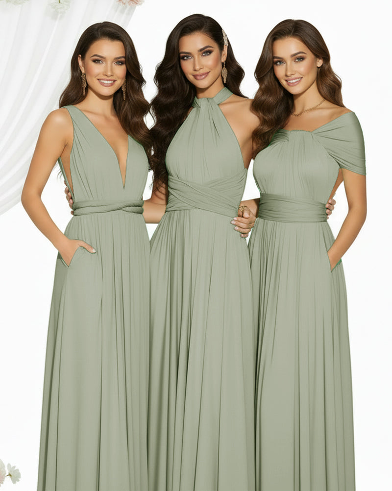 Multiway Maxi Infinity Dress With Pockets Regular Plus size Wedding Bridal Party Bridemaids Gowndusty sage 