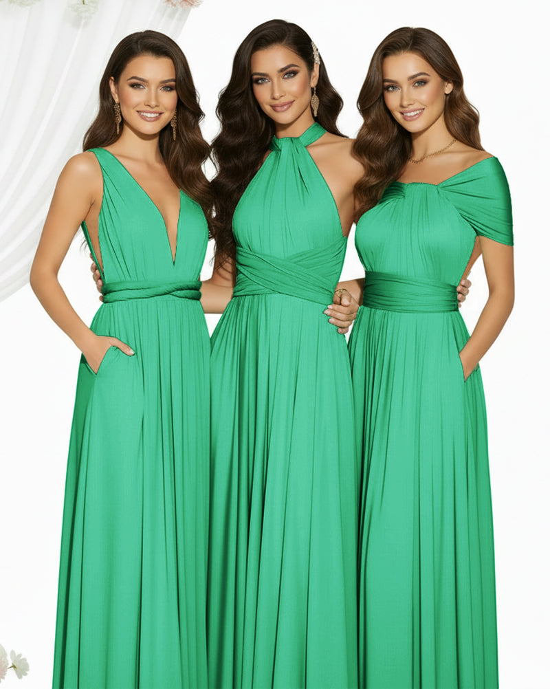 Multiway Maxi Infinity Dress With Pockets Regular Plus size Wedding Bridal Party Bridemaids Gownemerald 