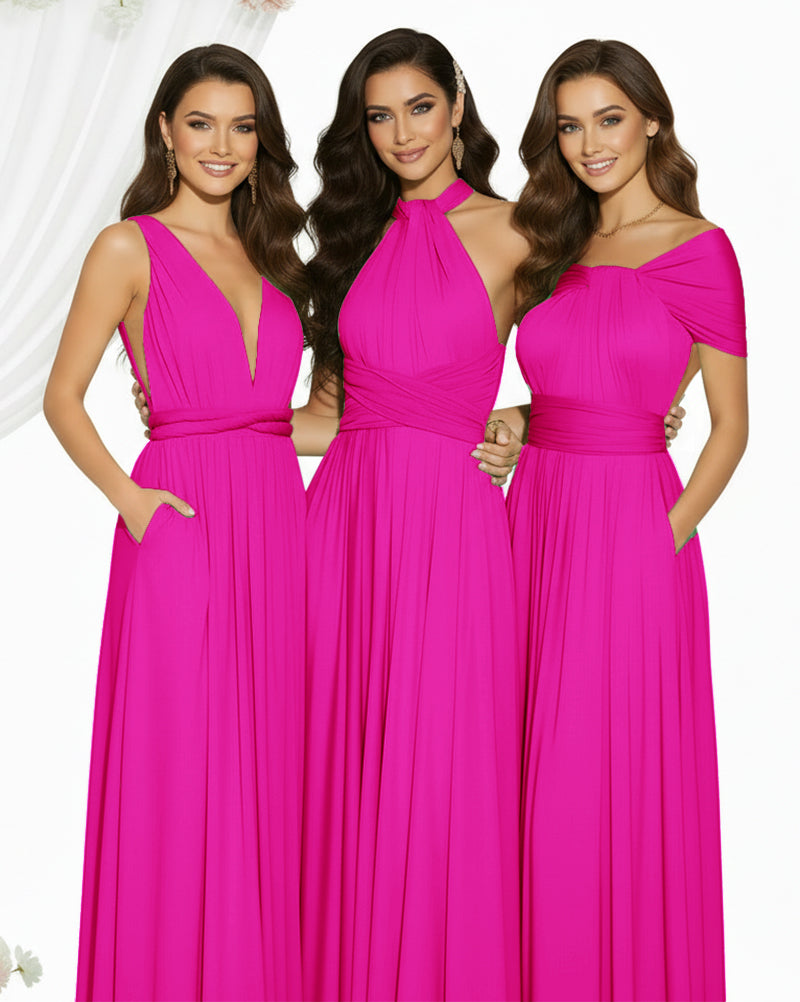 Multiway Maxi Infinity Dress With Pockets Regular Plus size Wedding Bridal Party Bridemaids Gownfuchsia 