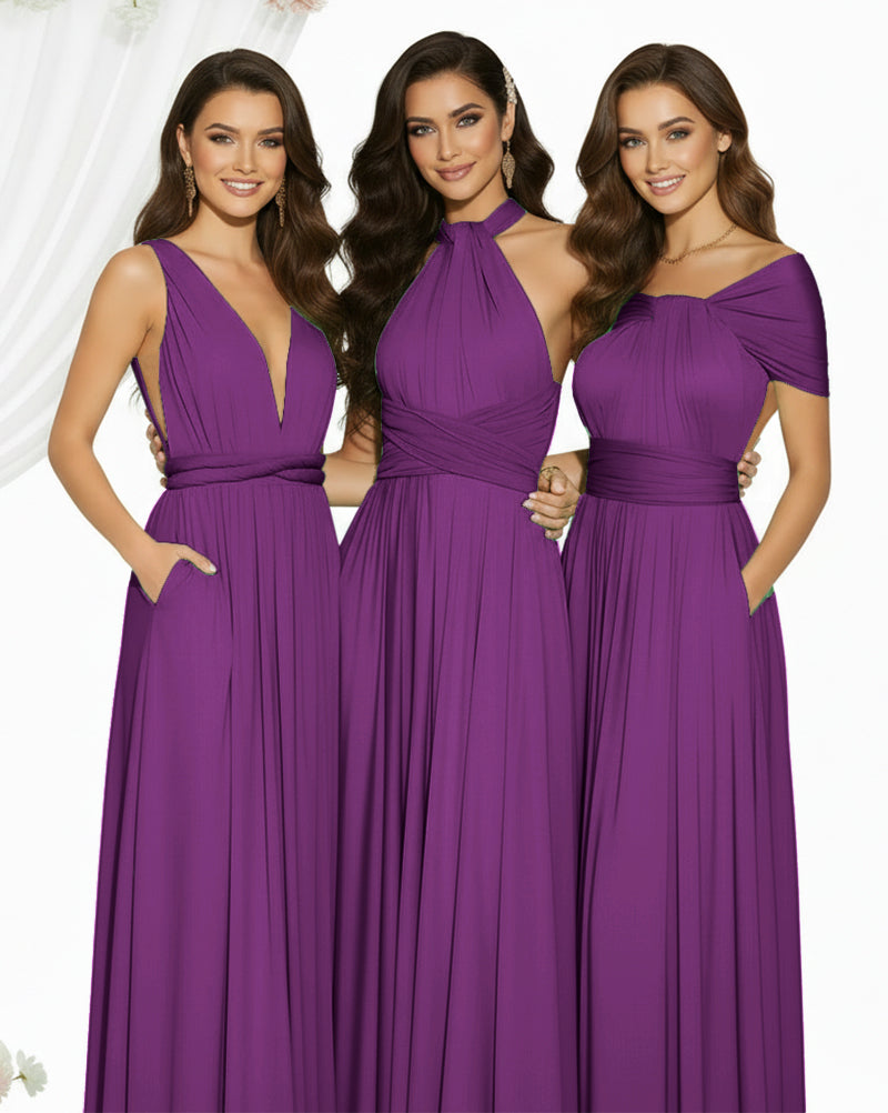 Multiway Maxi Infinity Dress With Pockets Regular Plus size Wedding Bridal Party Bridemaids Gowngrape 