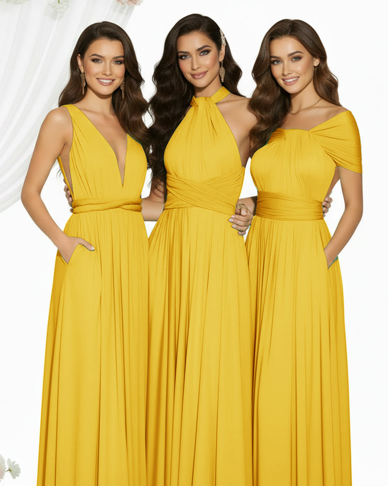 Multiway Maxi Infinity Dress With Pockets Regular Plus size Wedding Bridal Party Bridemaids Gownmustard yellow 