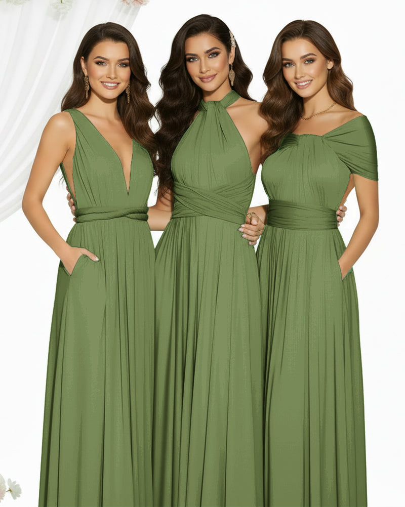 Multiway Maxi Infinity Dress With Pockets Regular Plus size Wedding Bridal Party Bridemaids Gownolive 