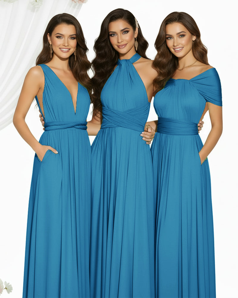 Multiway Maxi Infinity Dress With Pockets Regular Plus size Wedding Bridal Party Bridemaids Gownpeacock blue 
