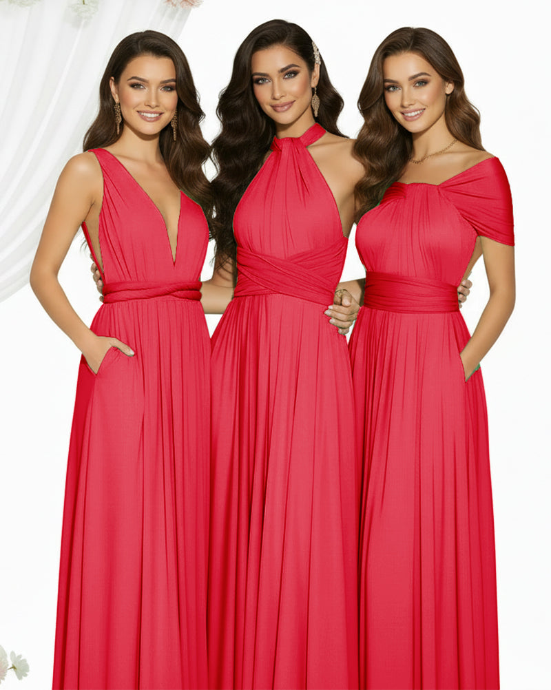 Multiway Maxi Infinity Dress With Pockets Regular Plus size Wedding Bridal Party Bridemaids Gownred 