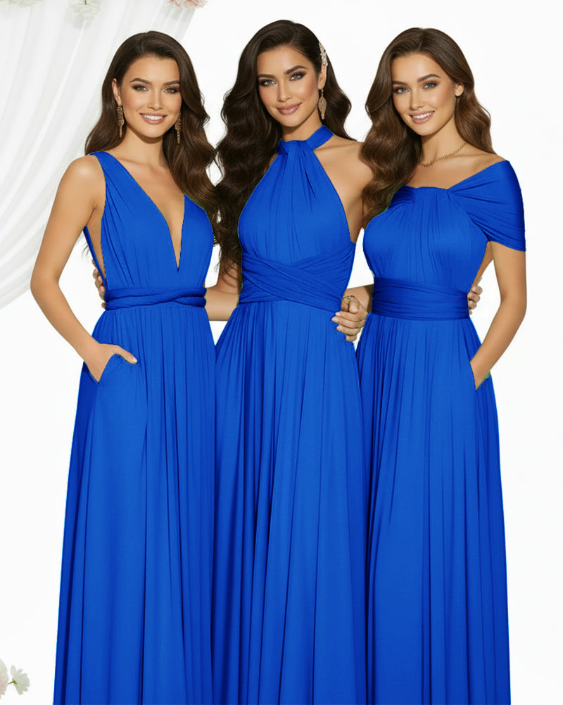 Multiway Maxi Infinity Dress With Pockets Regular Plus size Wedding Bridal Party Bridemaids Gownroyal blue 