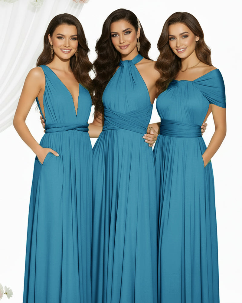 Multiway Maxi Infinity Dress With Pockets Regular Plus size Wedding Bridal Party Bridemaids Gownteal blue 