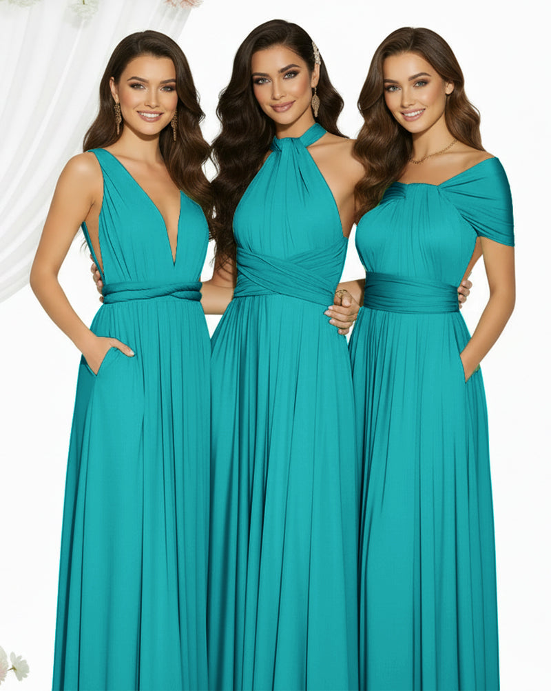 Multiway Maxi Infinity Dress With Pockets Regular Plus size Wedding Bridal Party Bridemaids Gownteal green 