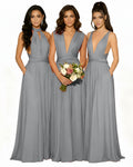 Versatile Bridesmaid Maxi Inifity Dress with Convertible Straps and Pockets Regular Plus size Wedding Bridal Party Bridemaids Gowncharcoal grey 