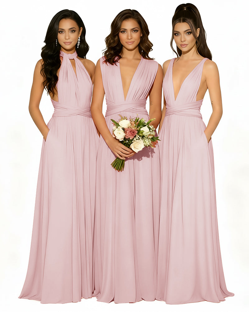 Versatile Bridesmaid Maxi Inifity Dress with Convertible Straps and Pockets Regular Plus size Wedding Bridal Party Bridemaids Gowndusty rose 