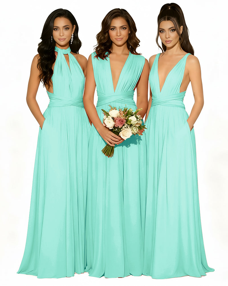 Versatile Bridesmaid Maxi Inifity Dress with Convertible Straps and Pockets Regular Plus size Wedding Bridal Party Bridemaids Gownsage 