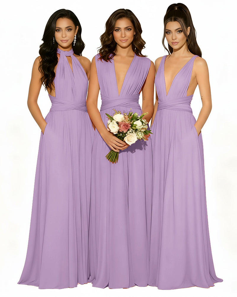 Versatile Bridesmaid Maxi Inifity Dress with Convertible Straps and Pockets Regular Plus size Wedding Bridal Party Bridemaids Gownwisteria mauve 