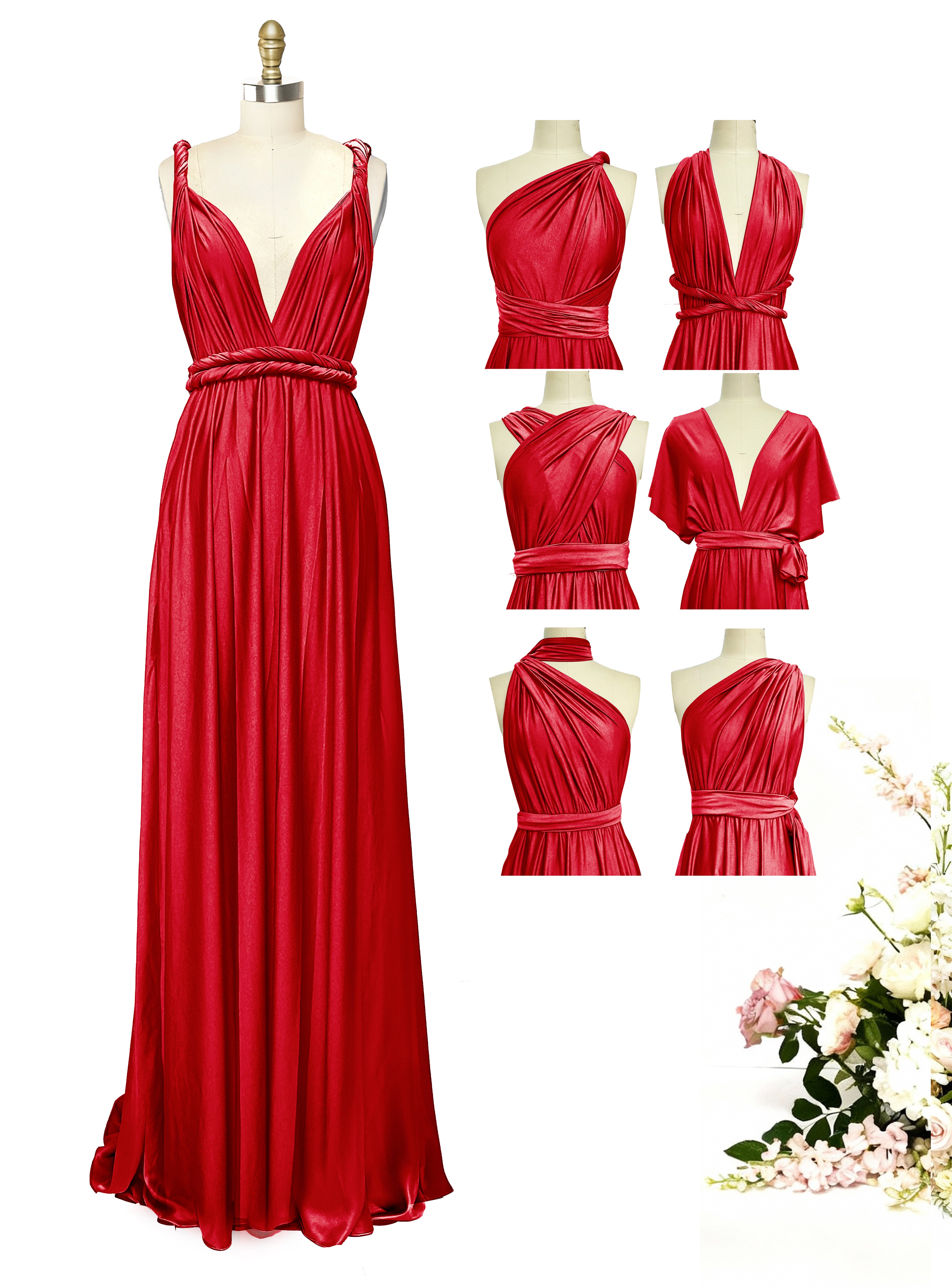 Multiway Floor Length Infinity Transformer Maxi Convertible Wrap Dress With Pockets for Bridesmaid