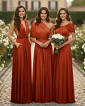 Convertible Maxi Dress With Pockets Regular Plus size Wedding Bridal Party Bridemaids Gownburnt orange 
