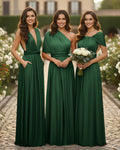 Convertible Maxi Dress With Pockets Regular Plus size Wedding Bridal Party Bridemaids Gowndark green 