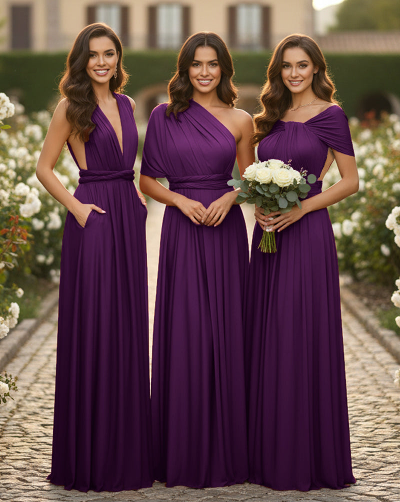 Convertible Maxi Dress With Pockets Regular Plus size Wedding Bridal Party Bridemaids Gowngrape 