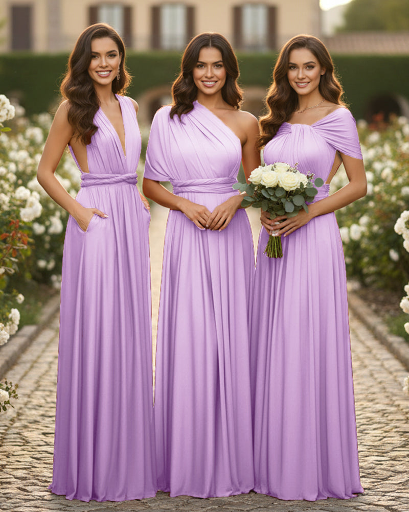 Convertible Maxi Dress With Pockets Regular Plus size Wedding Bridal Party Bridemaids Gownlilac 