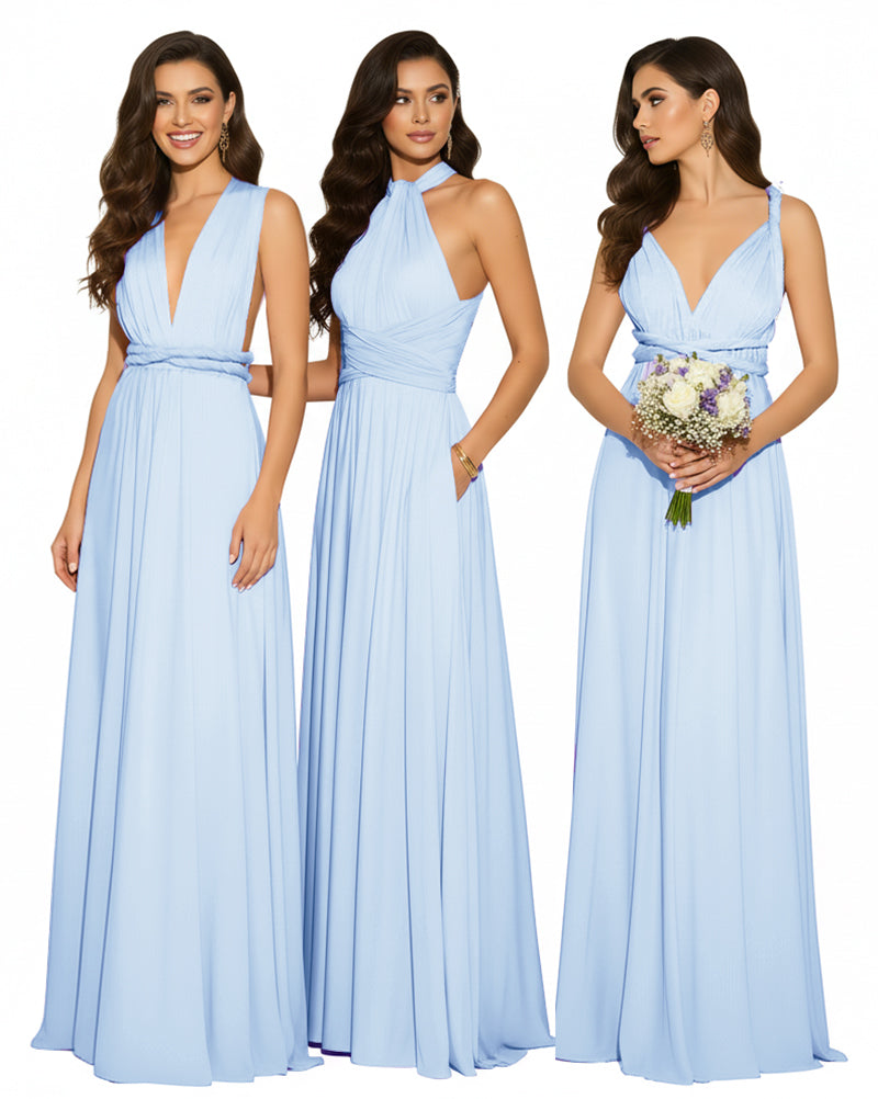 Multi-Way Maxi Infinity Dress With Pockets Regular Plus size Wedding Bridal Party Bridemaids Gownblue 