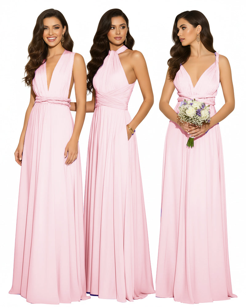 Multi-Way Maxi Infinity Dress With Pockets Regular Plus size Wedding Bridal Party Bridemaids Gownblushing pink 
