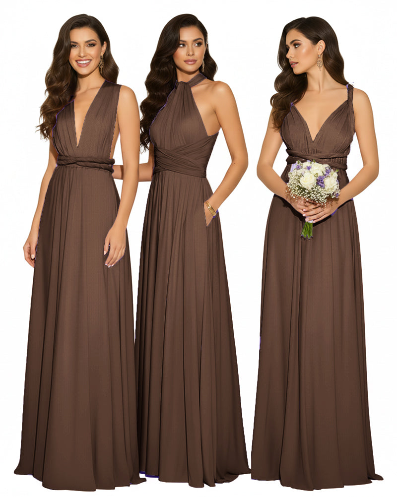 Multi-Way Maxi Infinity Dress With Pockets Regular Plus size Wedding Bridal Party Bridemaids Gownbrown 