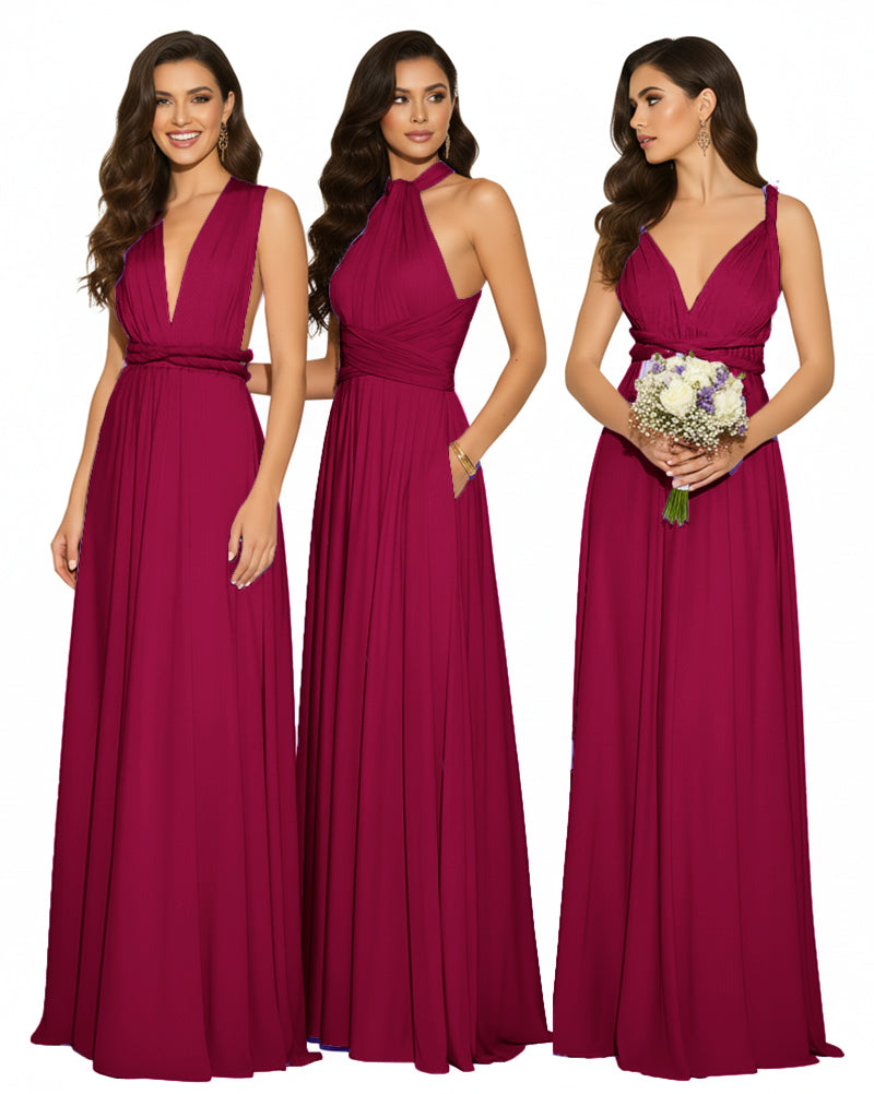 Multi-Way Maxi Infinity Dress With Pockets Regular Plus size Wedding Bridal Party Bridemaids Gownburgundy 