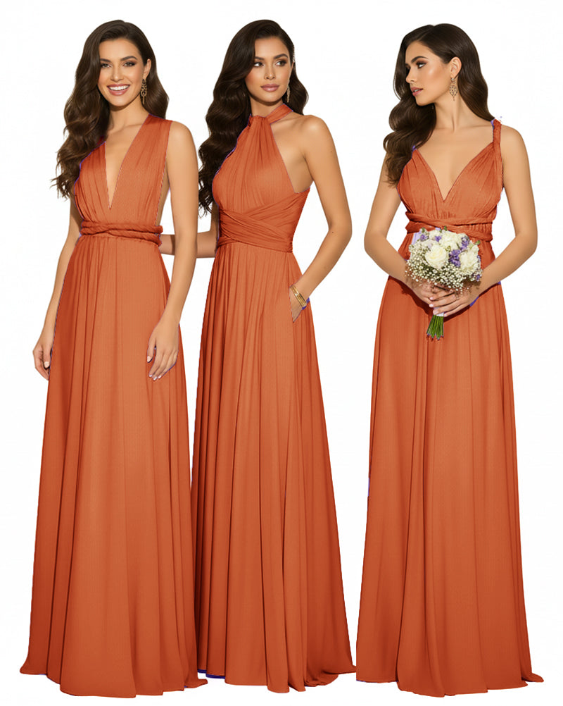 Multi-Way Maxi Infinity Dress With Pockets Regular Plus size Wedding Bridal Party Bridemaids Gownburnt orange 