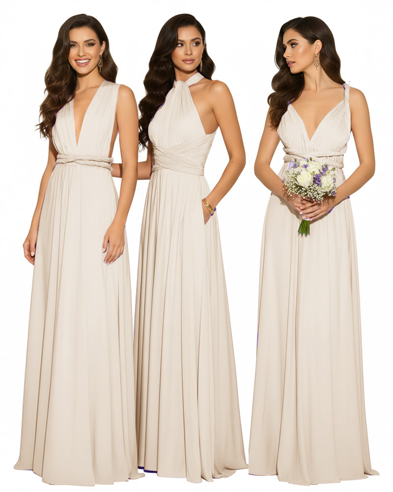 Multi-Way Maxi Infinity Dress With Pockets Regular Plus size Wedding Bridal Party Bridemaids Gownchampagne 