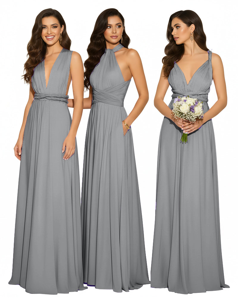 Multi-Way Maxi Infinity Dress With Pockets Regular Plus size Wedding Bridal Party Bridemaids Gowncharcoal grey 