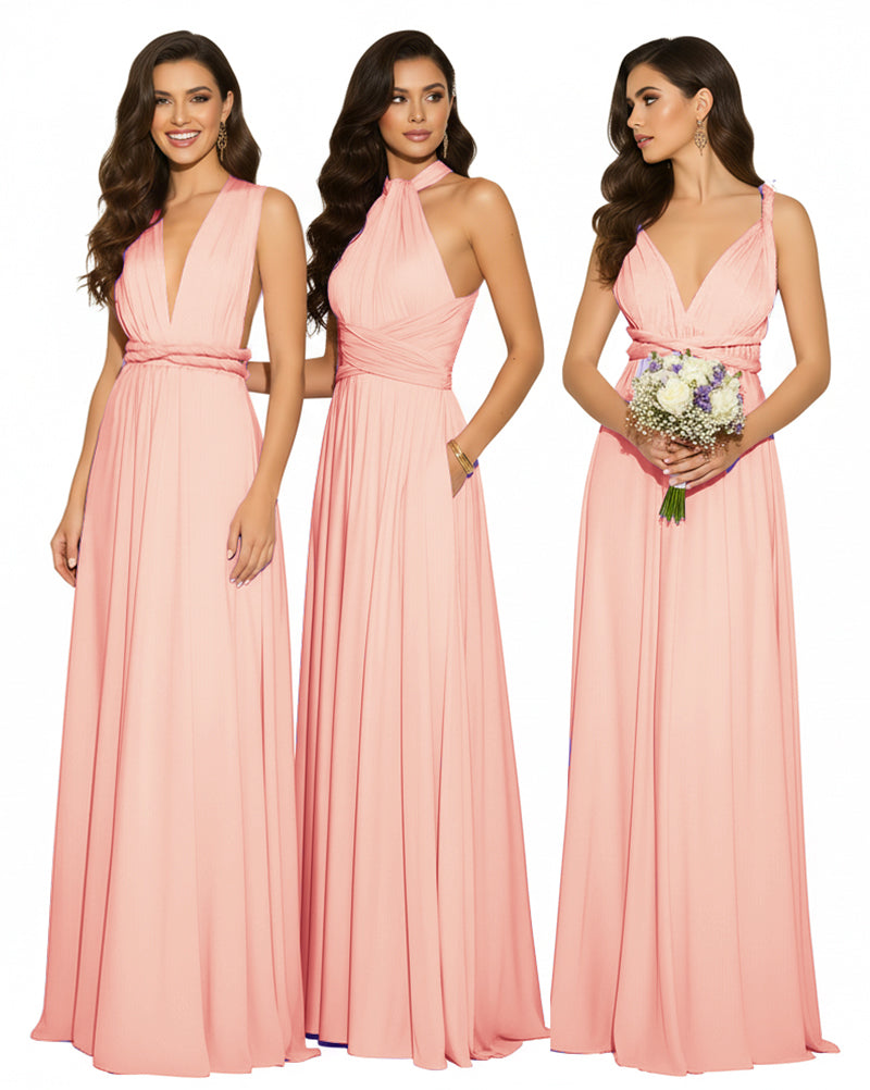 Multi-Way Maxi Infinity Dress With Pockets Regular Plus size Wedding Bridal Party Bridemaids Gowncoral 