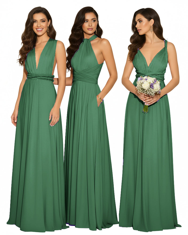 Multi-Way Maxi Infinity Dress With Pockets Regular Plus size Wedding Bridal Party Bridemaids Gowndark green 