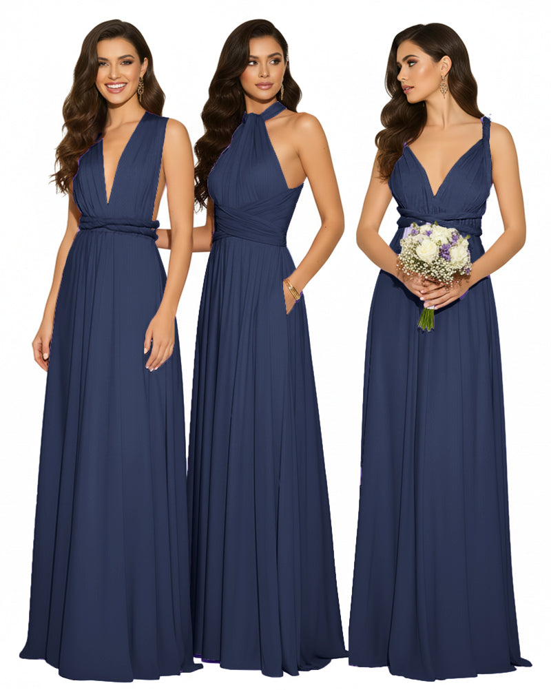 Multi-Way Maxi Infinity Dress With Pockets Regular Plus size Wedding Bridal Party Bridemaids Gowndark navy 