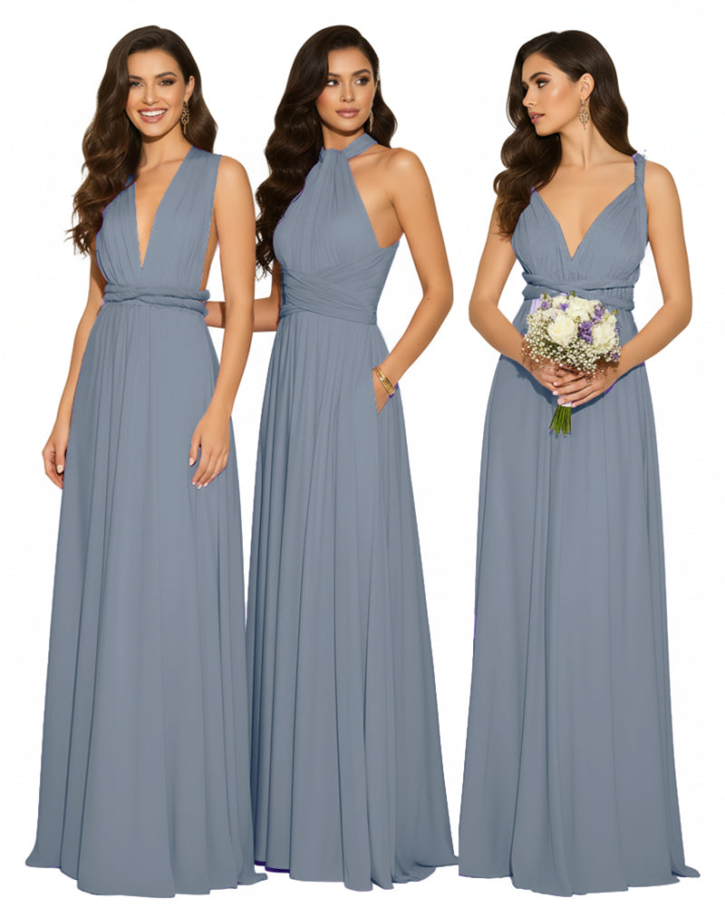 Multi-Way Maxi Infinity Dress With Pockets Regular Plus size Wedding Bridal Party Bridemaids Gowndusty blue 