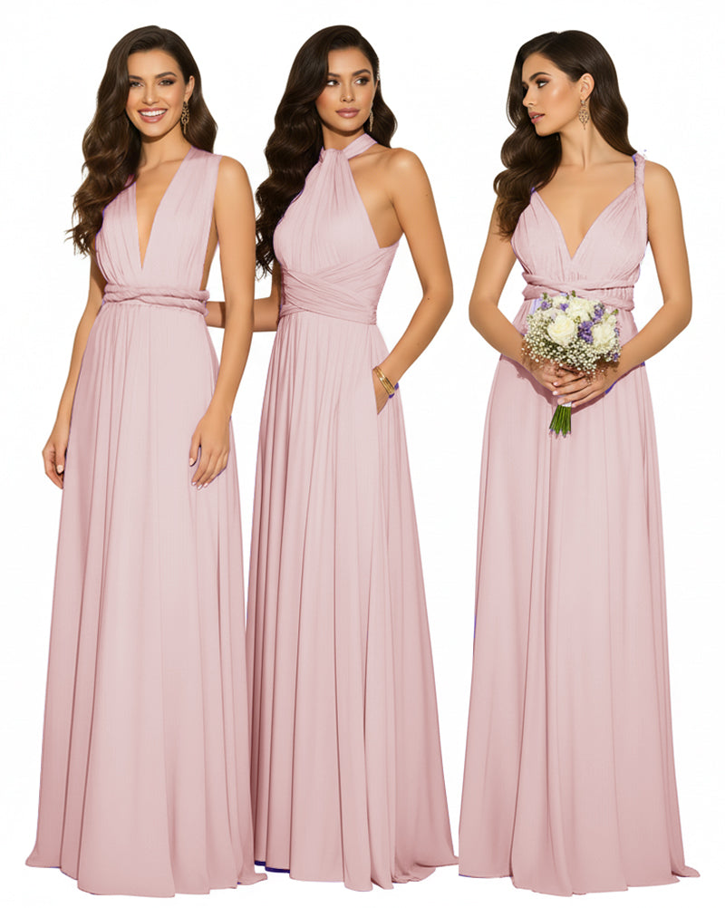 Multi-Way Maxi Infinity Dress With Pockets Regular Plus size Wedding Bridal Party Bridemaids Gowndusty rose 