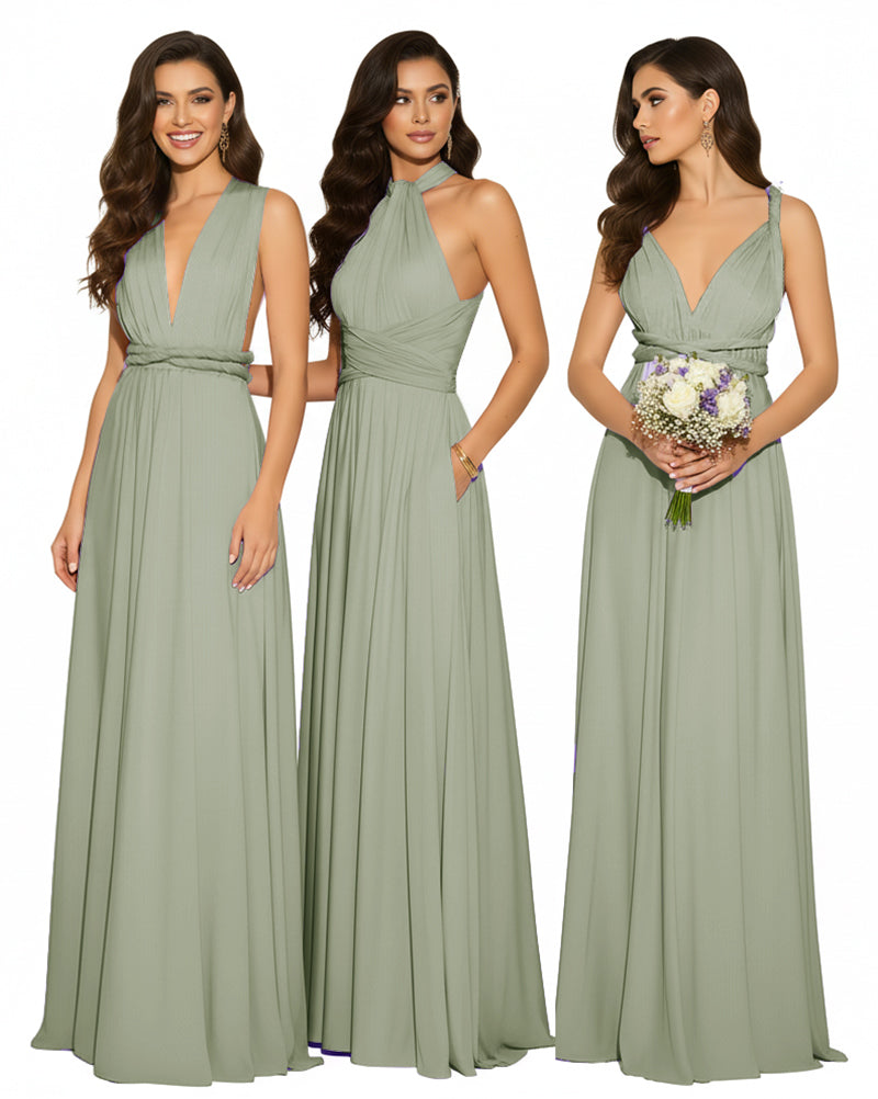 Multi-Way Maxi Infinity Dress With Pockets Regular Plus size Wedding Bridal Party Bridemaids Gowndusty sage 