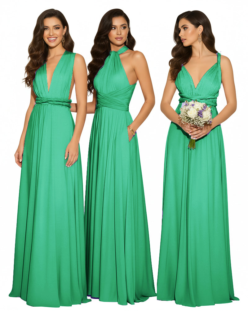 Multi-Way Maxi Infinity Dress With Pockets Regular Plus size Wedding Bridal Party Bridemaids Gownemerald 