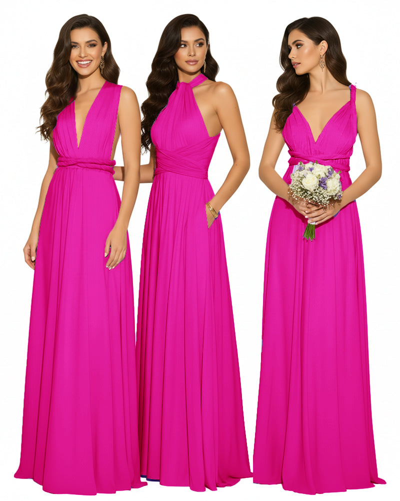 Multi-Way Maxi Infinity Dress With Pockets Regular Plus size Wedding Bridal Party Bridemaids Gownfuchsia 