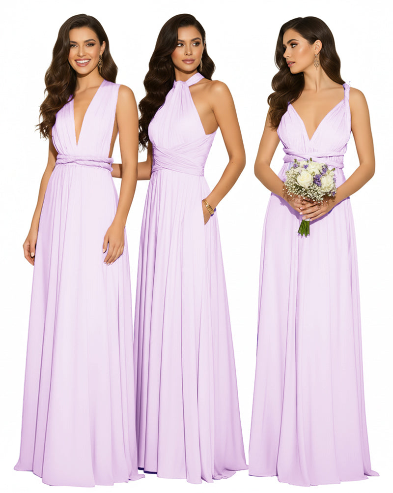 Multi-Way Maxi Infinity Dress With Pockets Regular Plus size Wedding Bridal Party Bridemaids Gownlilac 