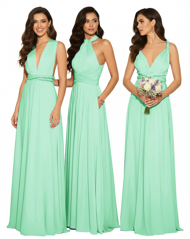 Multi-Way Maxi Infinity Dress With Pockets Regular Plus size Wedding Bridal Party Bridemaids Gownmint green 