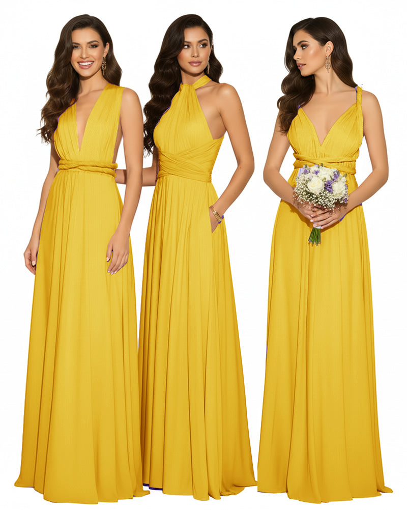 Multi-Way Maxi Infinity Dress With Pockets Regular Plus size Wedding Bridal Party Bridemaids Gownmustard yellow 