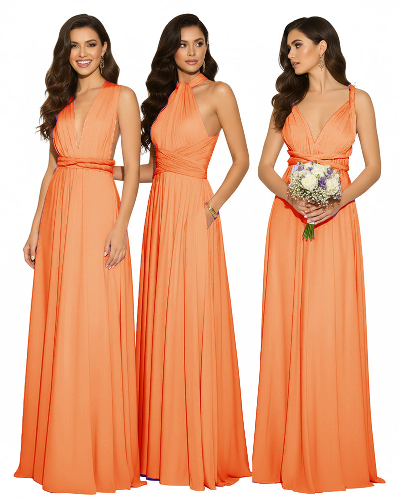 Multi-Way Maxi Infinity Dress With Pockets Regular Plus size Wedding Bridal Party Bridemaids Gownorange 