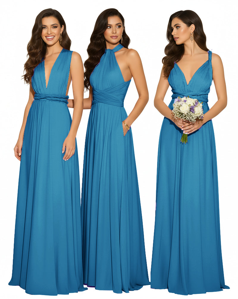 Multi-Way Maxi Infinity Dress With Pockets Regular Plus size Wedding Bridal Party Bridemaids Gownpeacock blue 