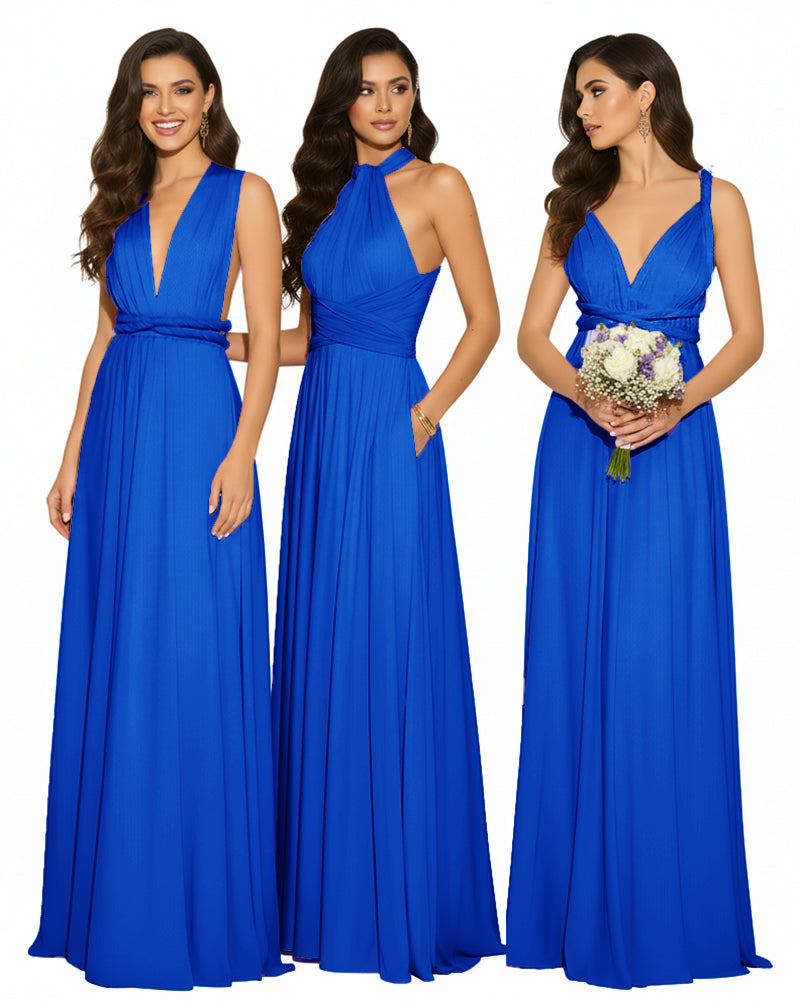 Multi-Way Maxi Infinity Dress With Pockets Regular Plus size Wedding Bridal Party Bridemaids Gownroyal blue 