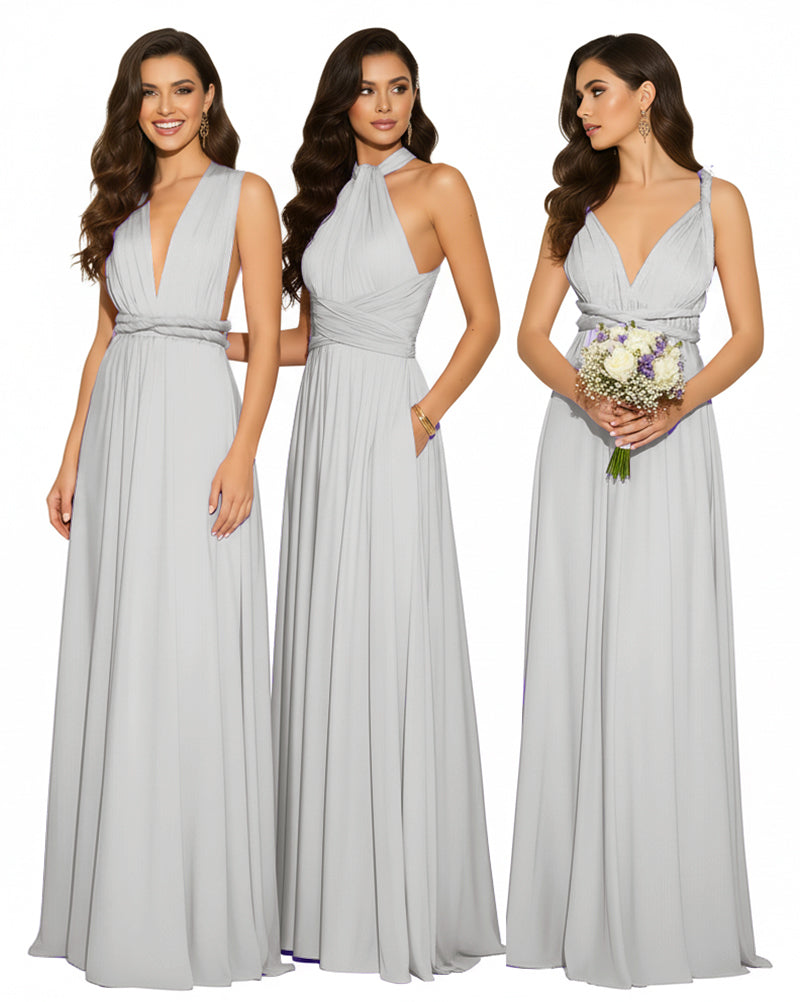 Multi-Way Maxi Infinity Dress With Pockets Regular Plus size Wedding Bridal Party Bridemaids Gownsilver 
