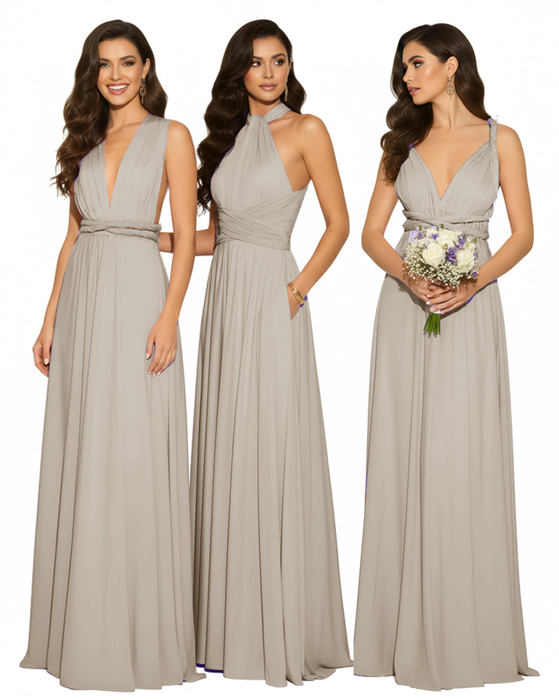 Multi-Way Maxi Infinity Dress With Pockets Regular Plus size Wedding Bridal Party Bridemaids Gowntaupe 