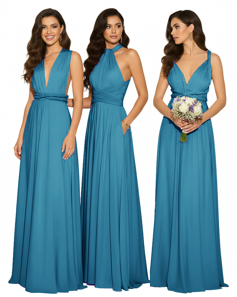 Multi-Way Maxi Infinity Dress With Pockets Regular Plus size Wedding Bridal Party Bridemaids Gownteal blue 