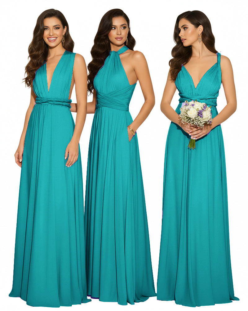 Multi-Way Maxi Infinity Dress With Pockets Regular Plus size Wedding Bridal Party Bridemaids Gownteal green 
